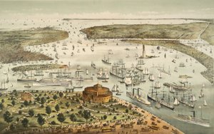ニューヨークの港：バッテリーからの鳥瞰図、南向き、パブ。 1892 作： American School